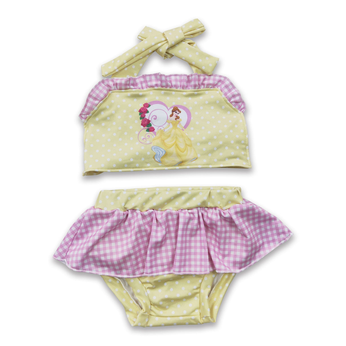 Rose yellow polka dots princess baby girls summer swimsuit