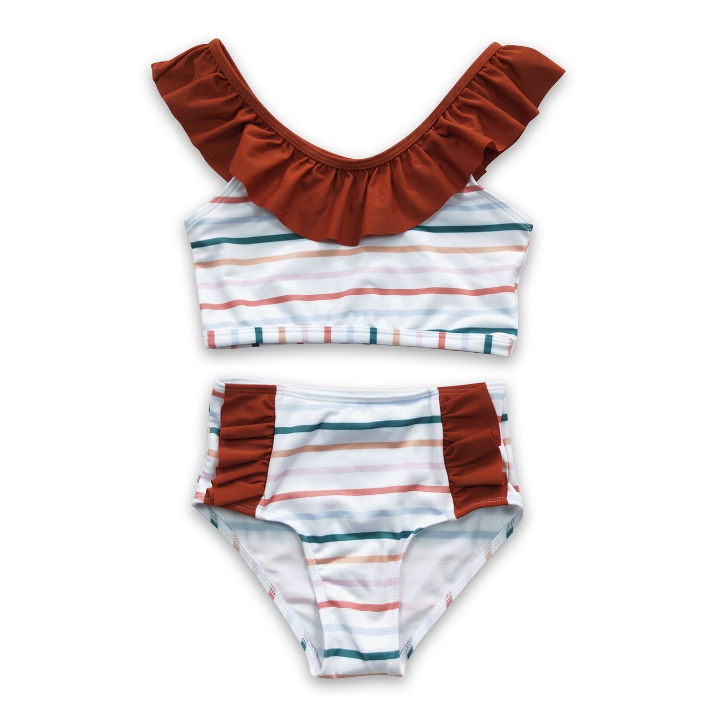 Stripe ruffles 2 pcs baby girls summer swimsuit