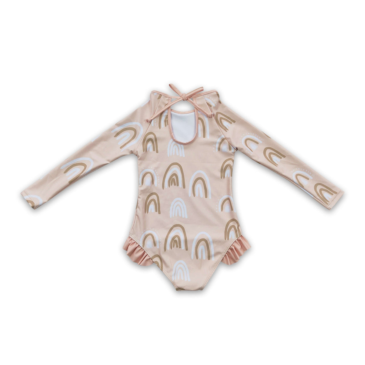 Long sleeves rainbow lining baby girls swimsuit
