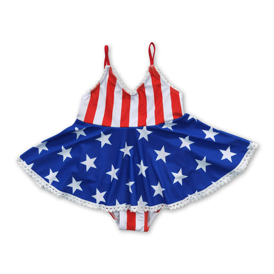 Sleeveless stripe stars skirt girls lining 4th of july swimsuit