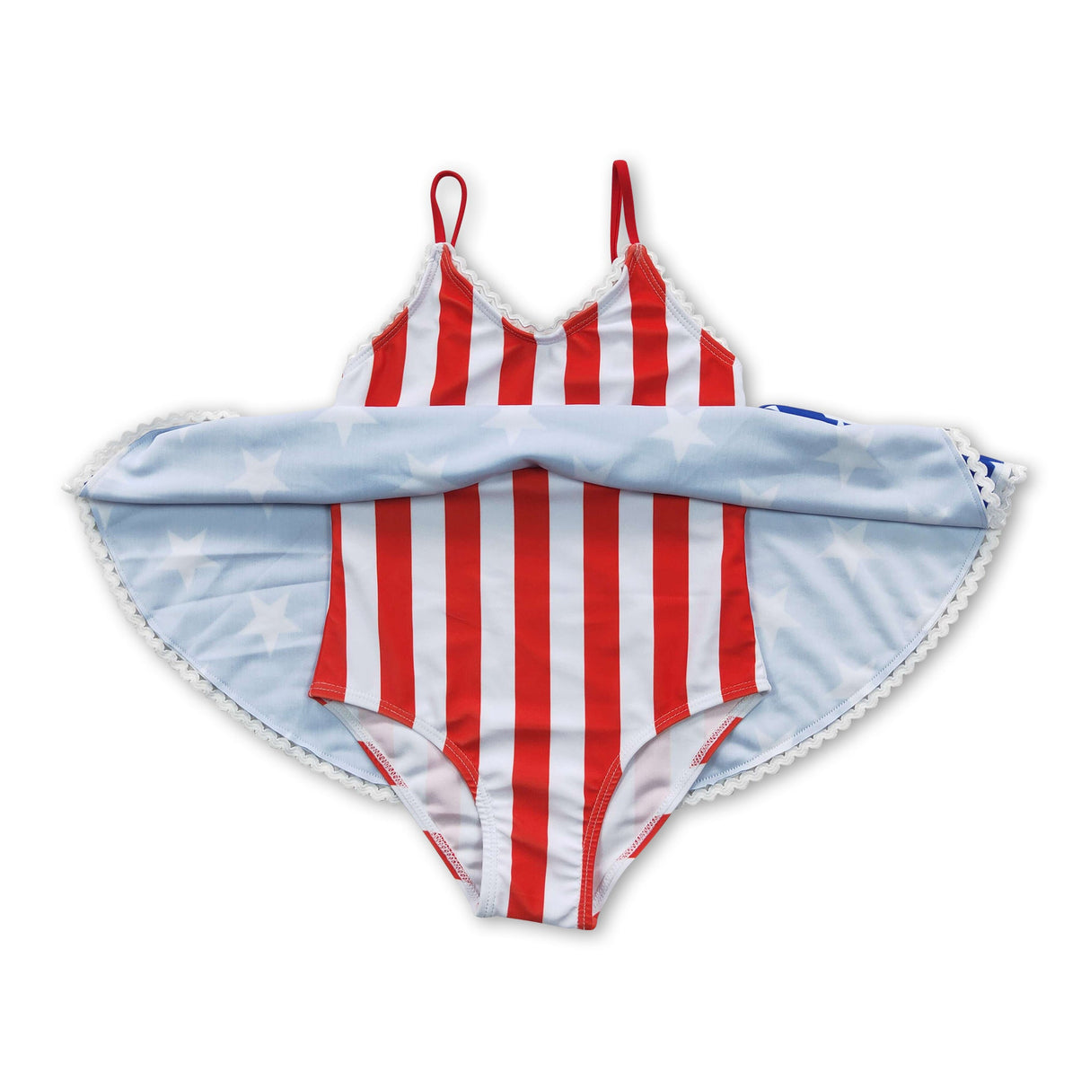 Sleeveless stripe stars skirt girls lining 4th of july swimsuit