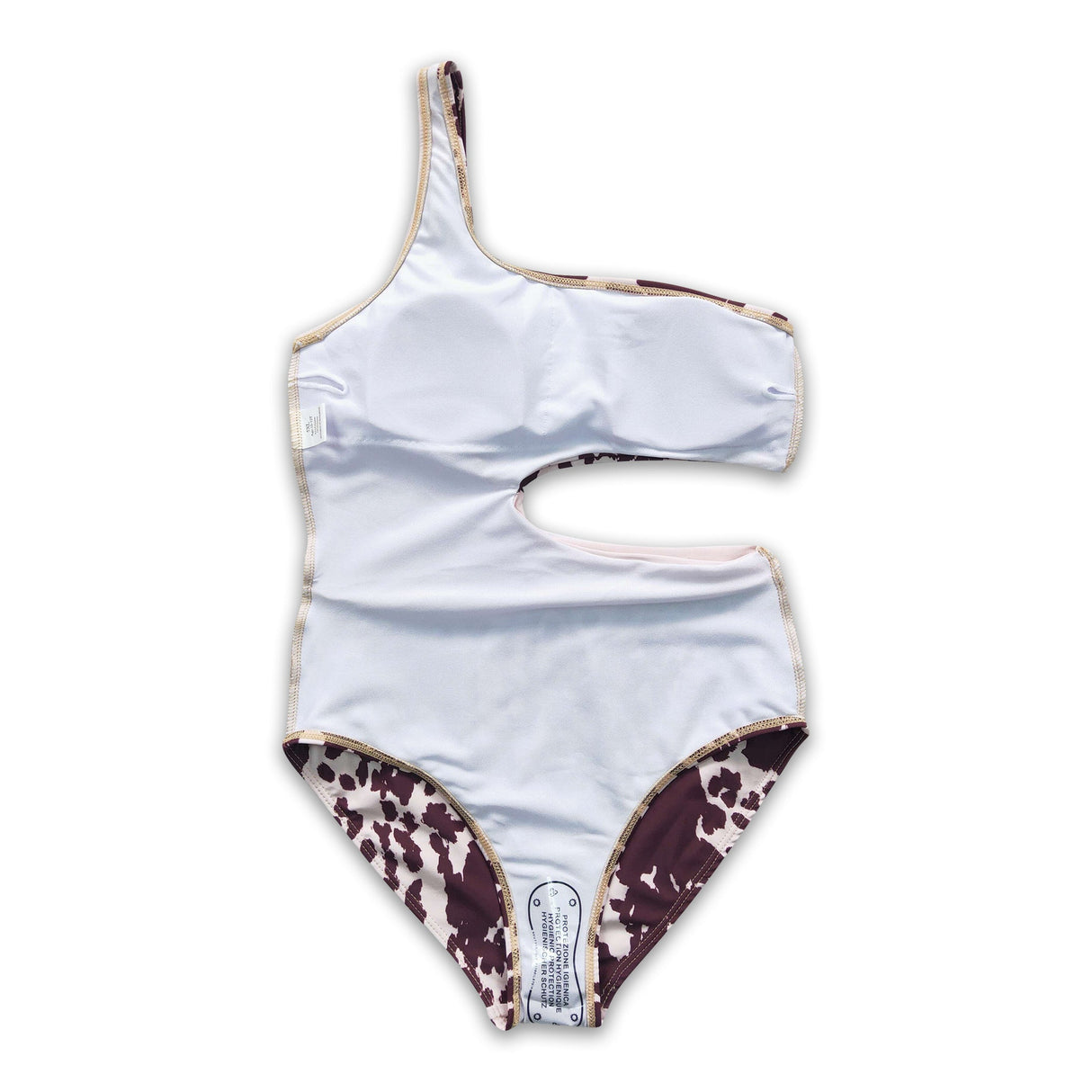 One shoulder cow print lining baby girls one pc swimsuit
