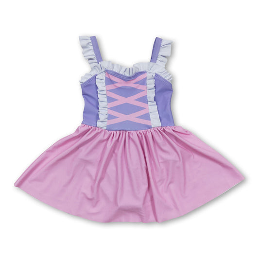 Lavender pink skirt one pc princess baby girls swimwear