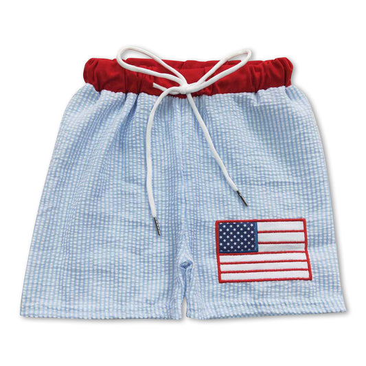 Flag embroidery seesucker boy 4th of july shorts