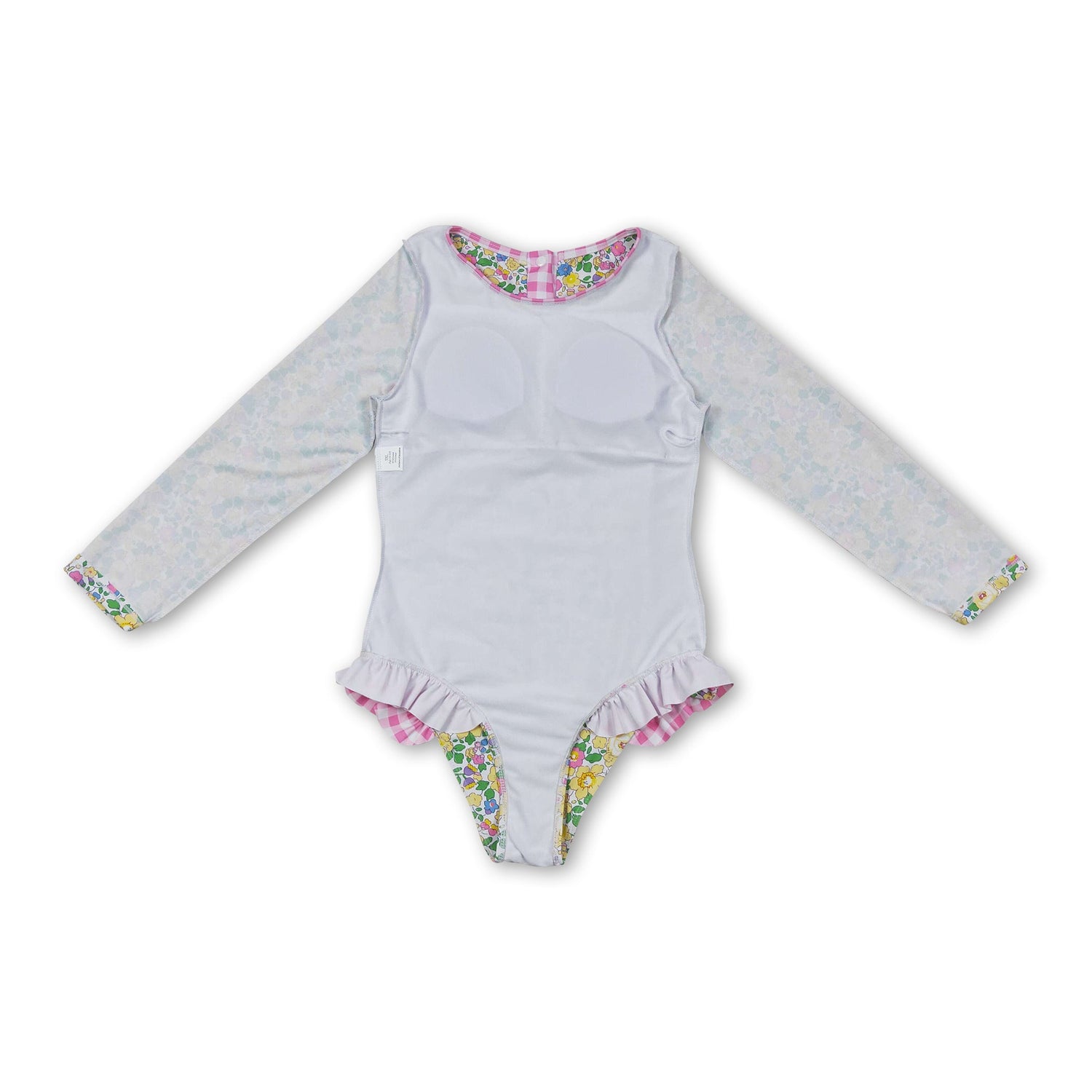 Long sleeves yellow floral pink plaid baby girls swimsuit