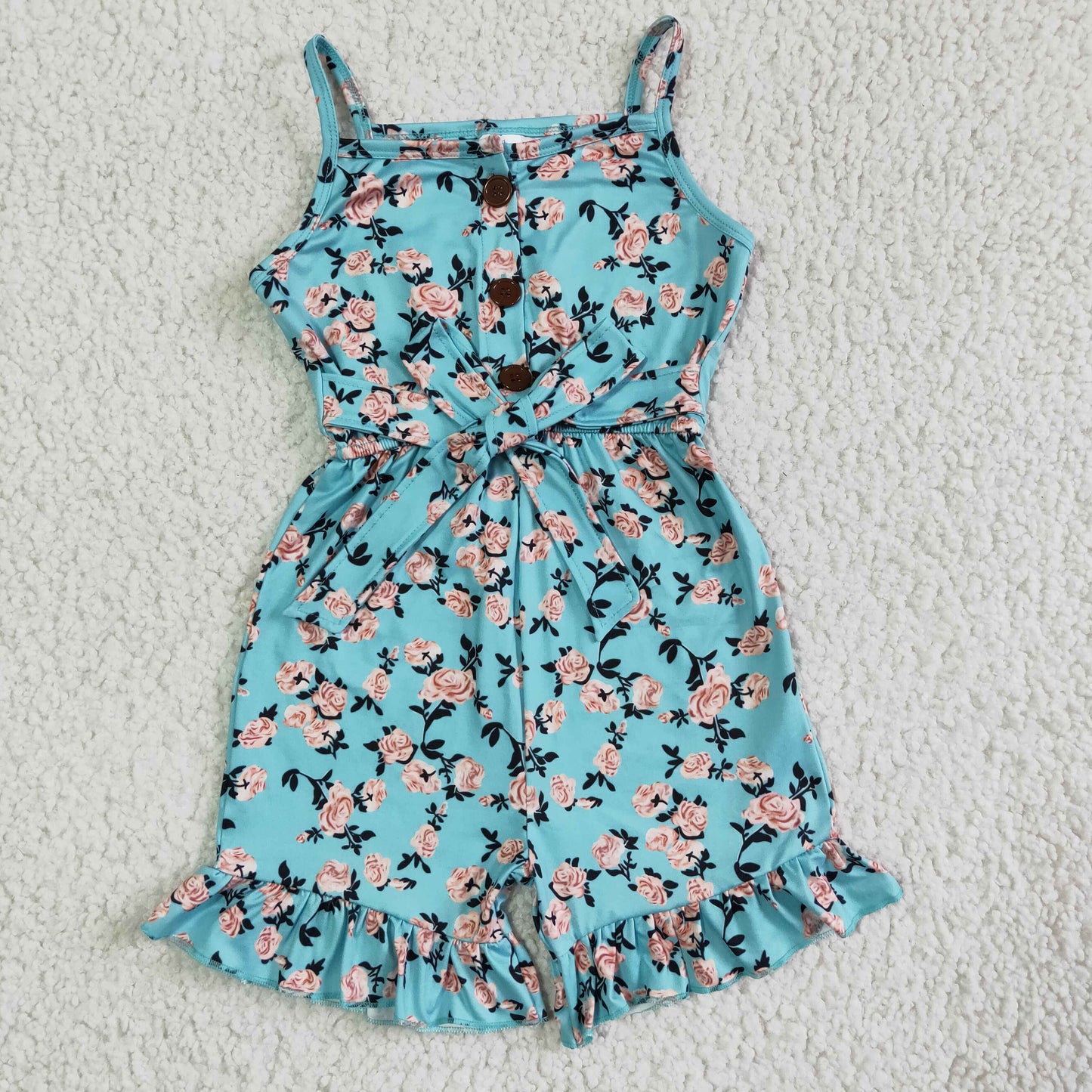 Blue floral sleeveless baby girls summer jumpsuit