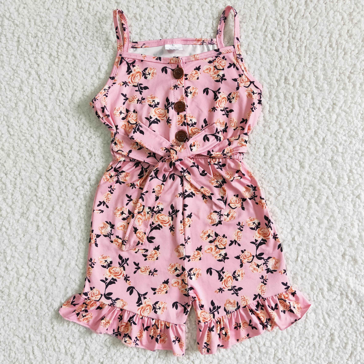 Pink floral sleeveless baby girls summer jumpsuit