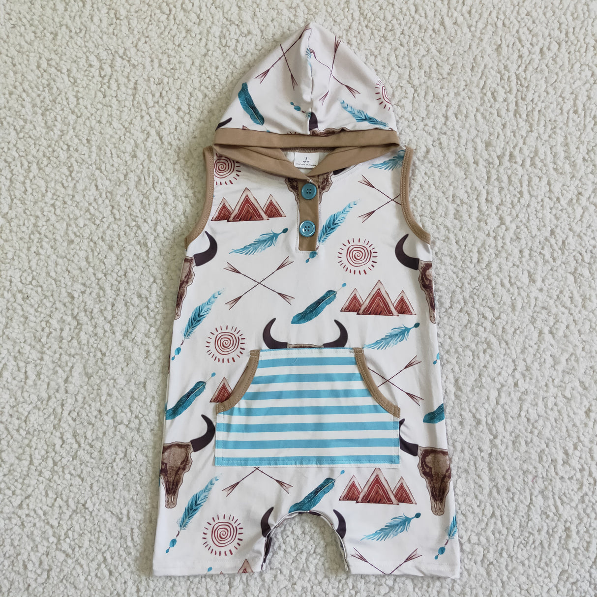 Teepee cow print baby boy hoodie romper