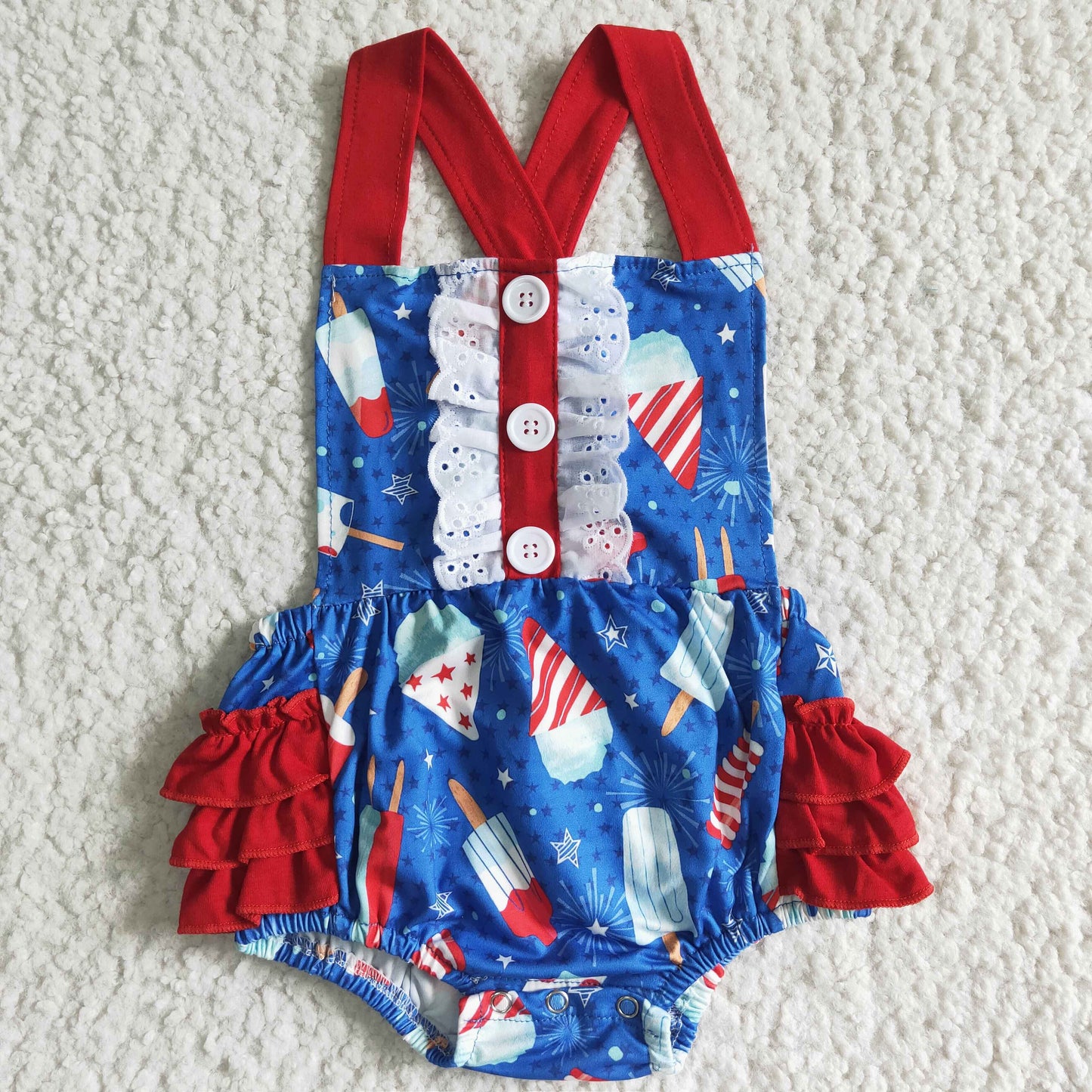 Popsicle ruffle bubbles baby 4th of July romper