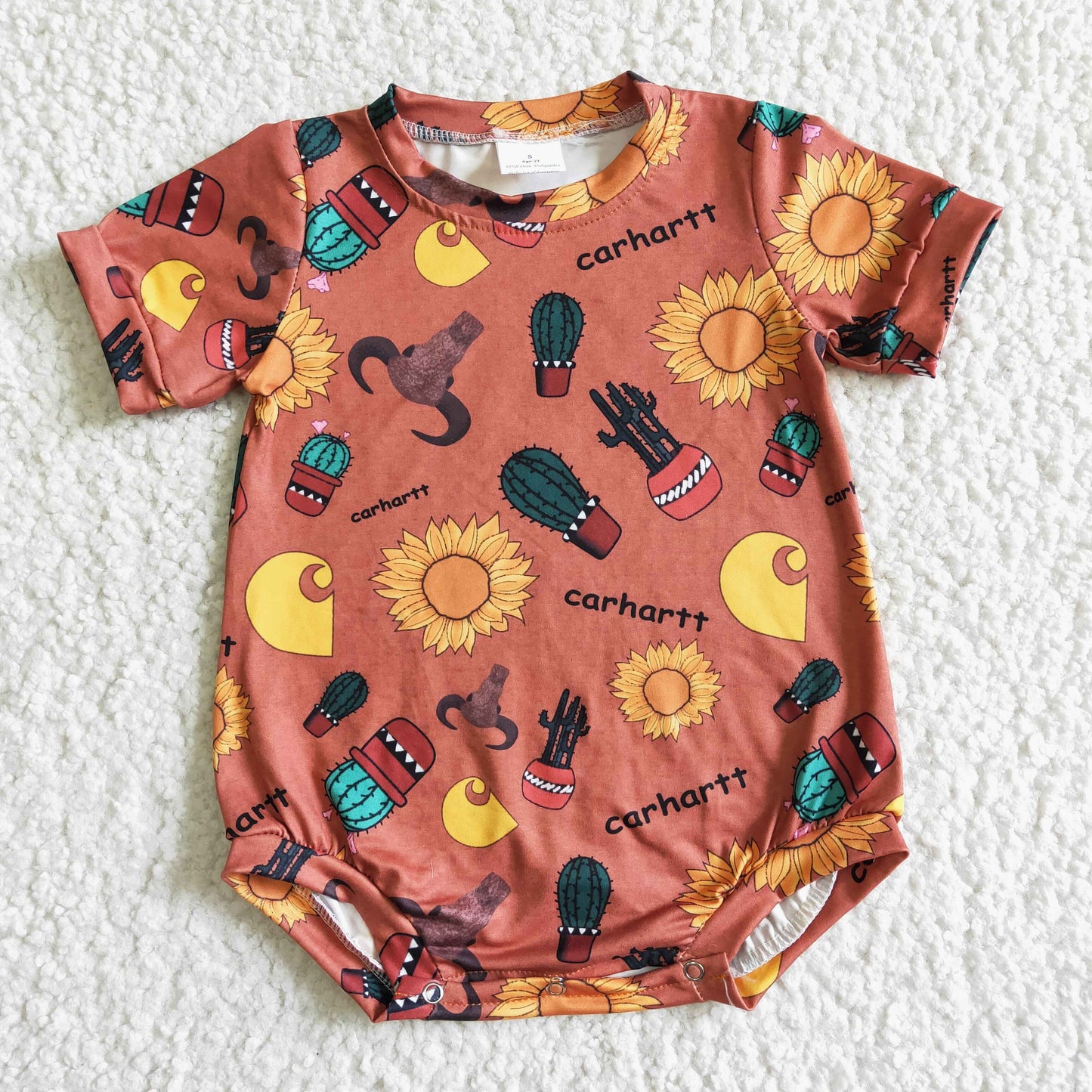 Sunflower cow cactus baby boy summer romper