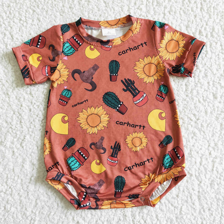 Sunflower cow cactus baby boy summer romper