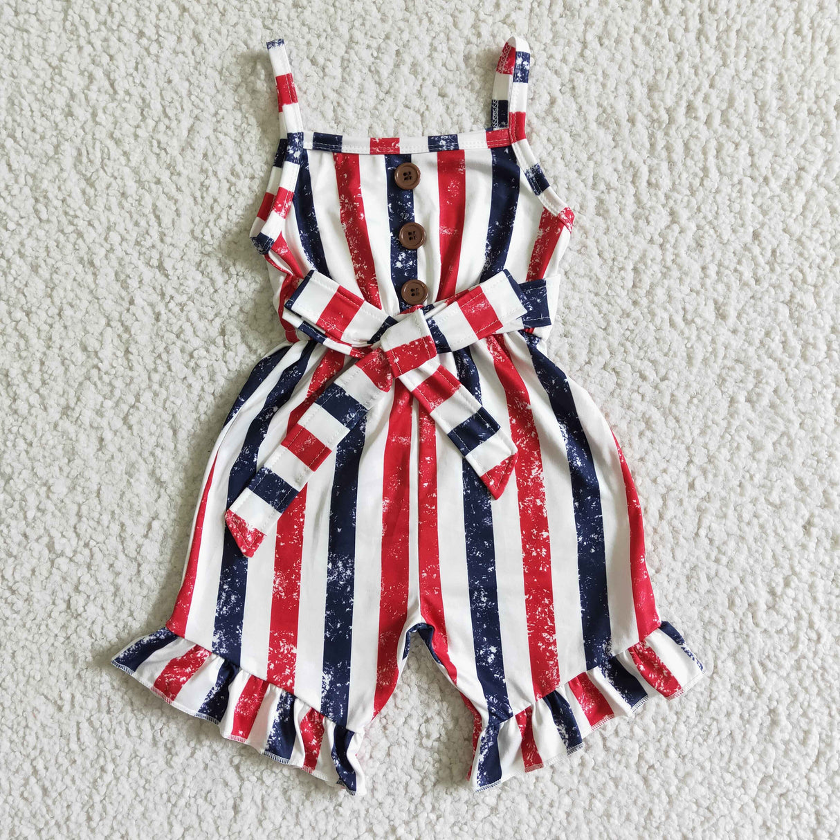 Blue and red stripe girls 4th of july jumpsuit