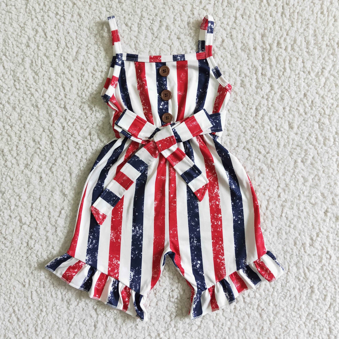 Blue and red stripe girls 4th of july jumpsuit