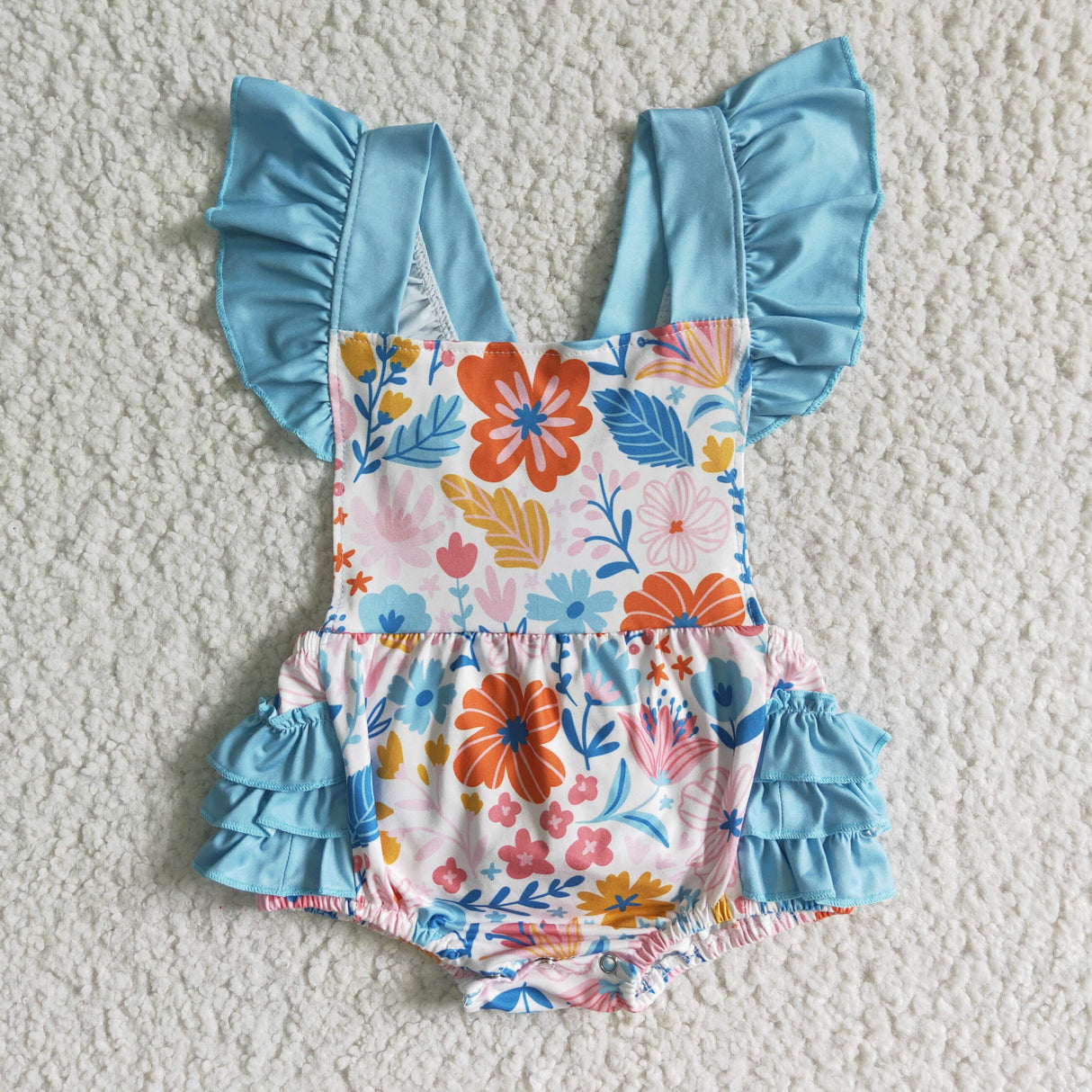 Flutter sleeve floral ruffle bubbles kids baby romper