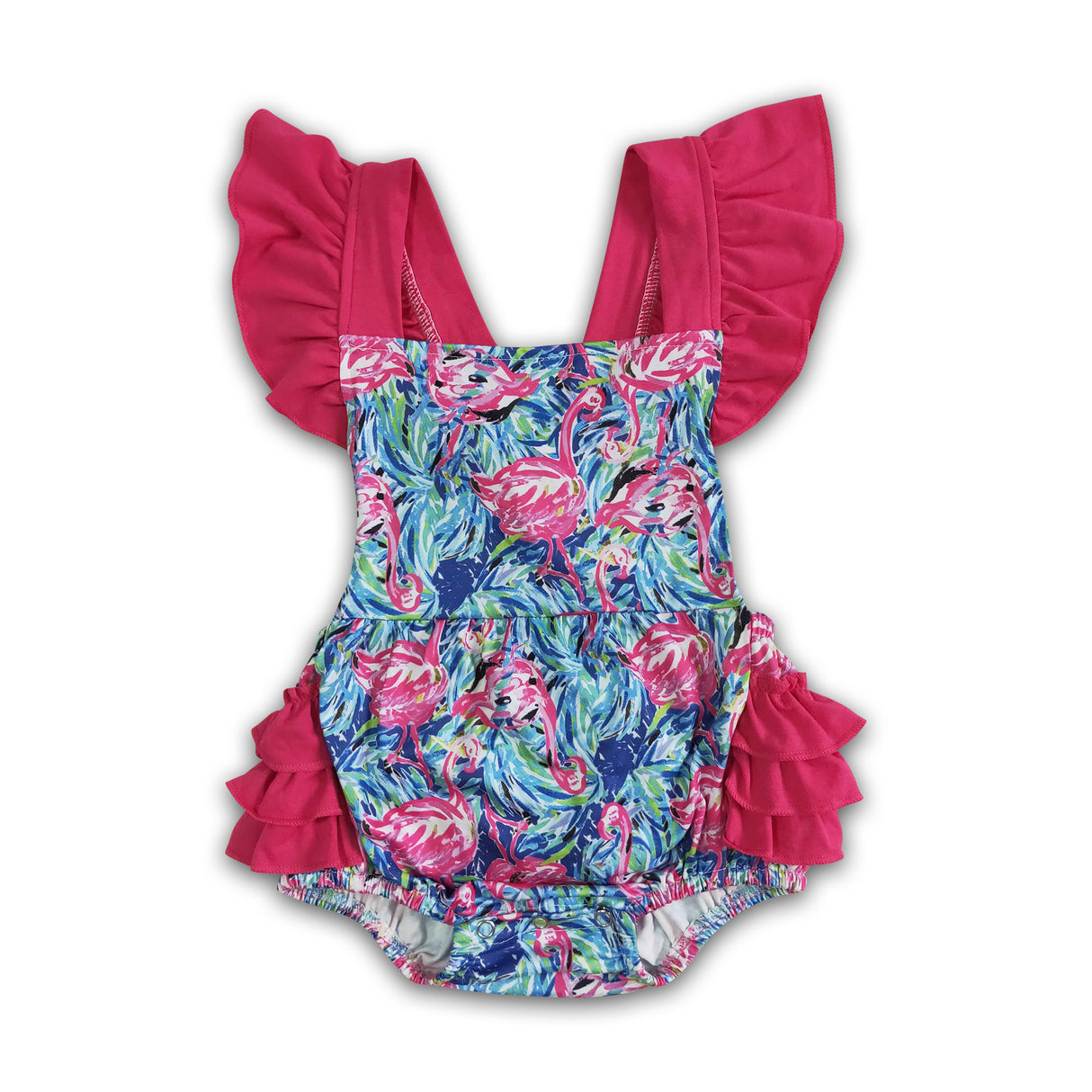 Flutter sleeve flamingo ruffle bubbles kids baby romper