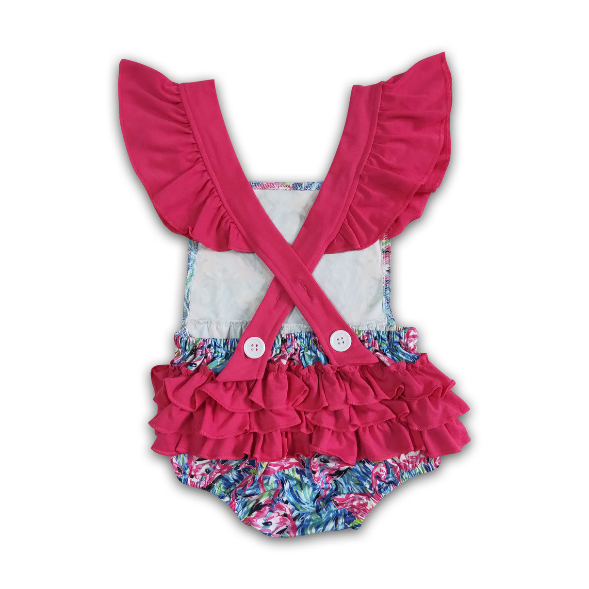 Flutter sleeve flamingo ruffle bubbles kids baby romper
