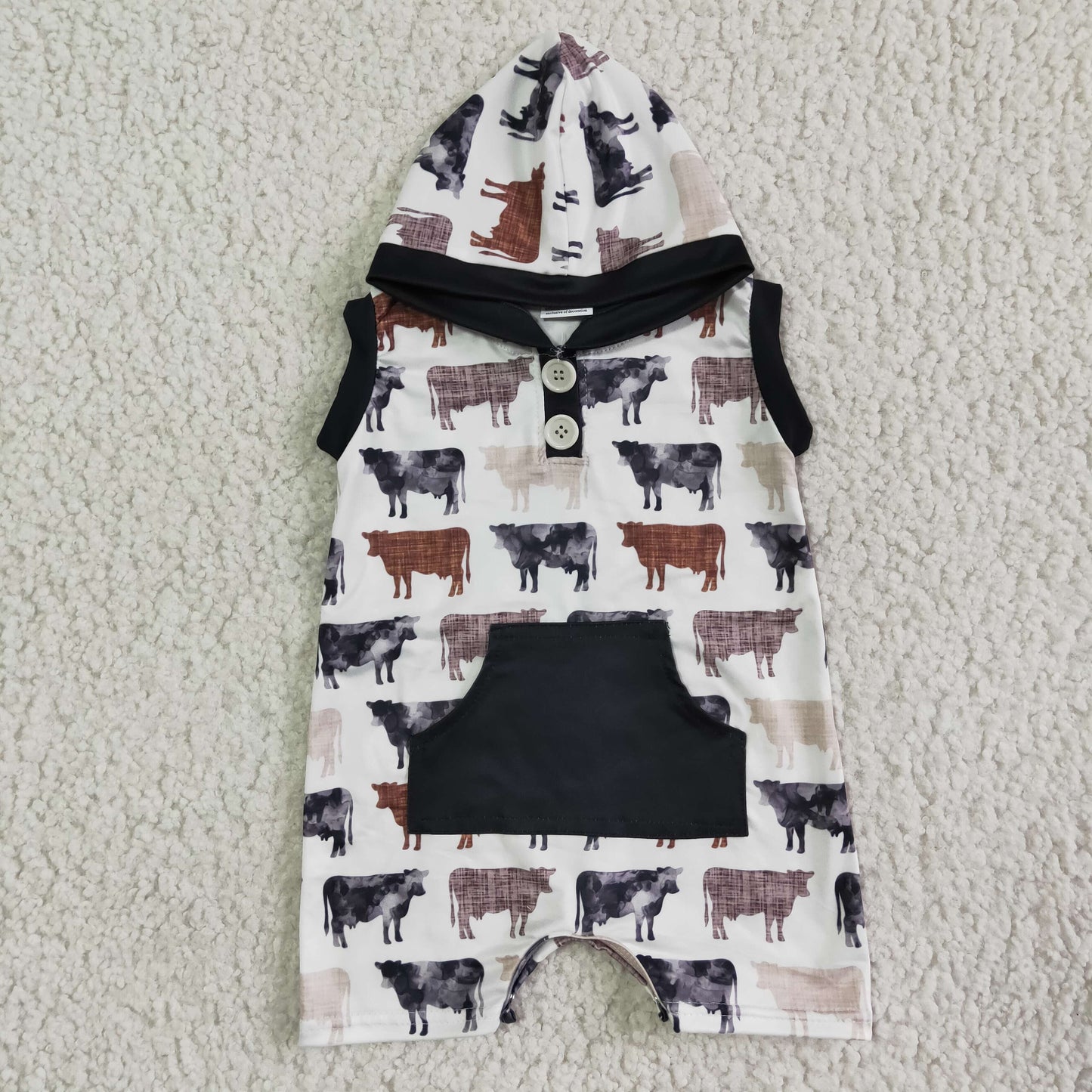 Cow print baby boy hoodie rompers