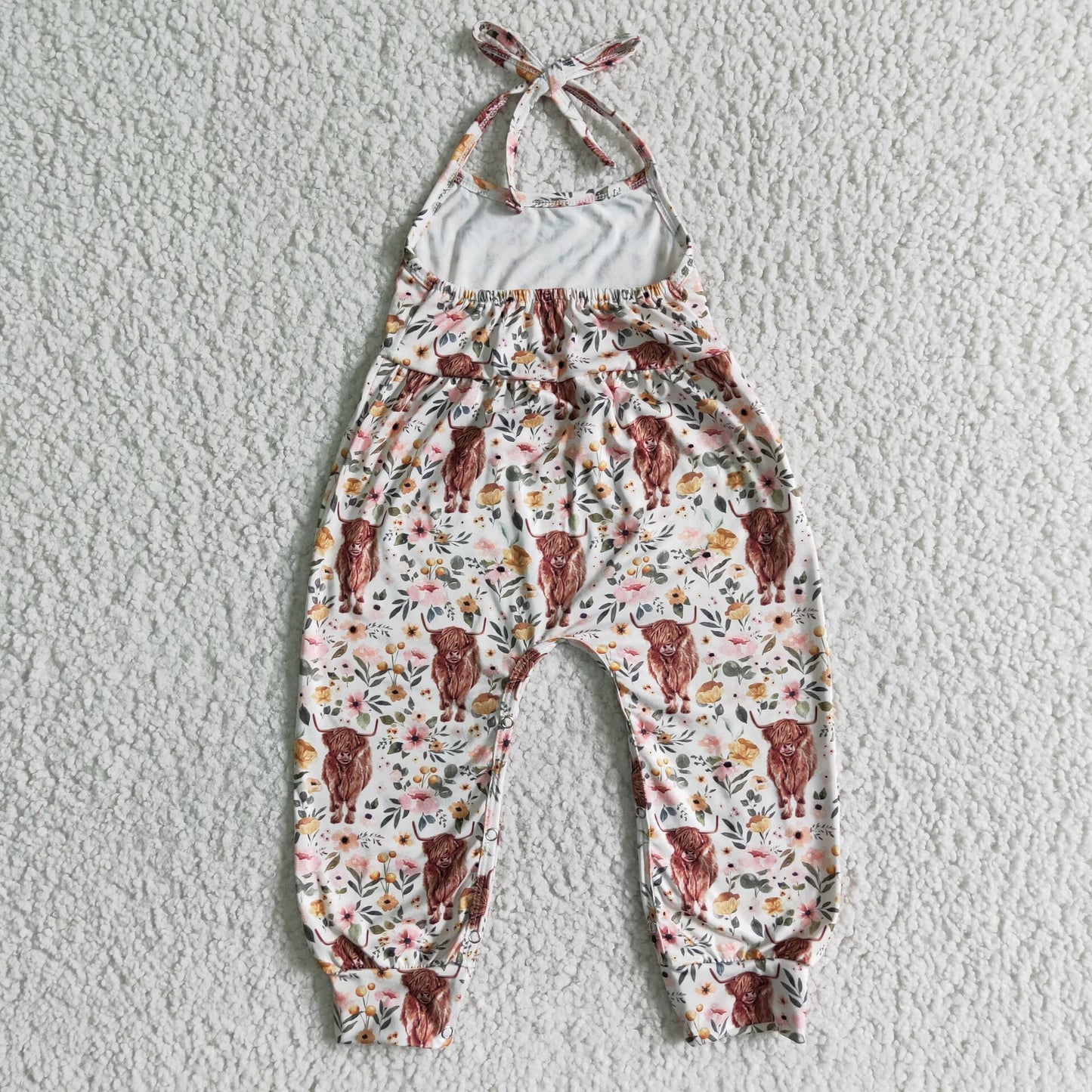 Highland cow baby girls jumpsuit