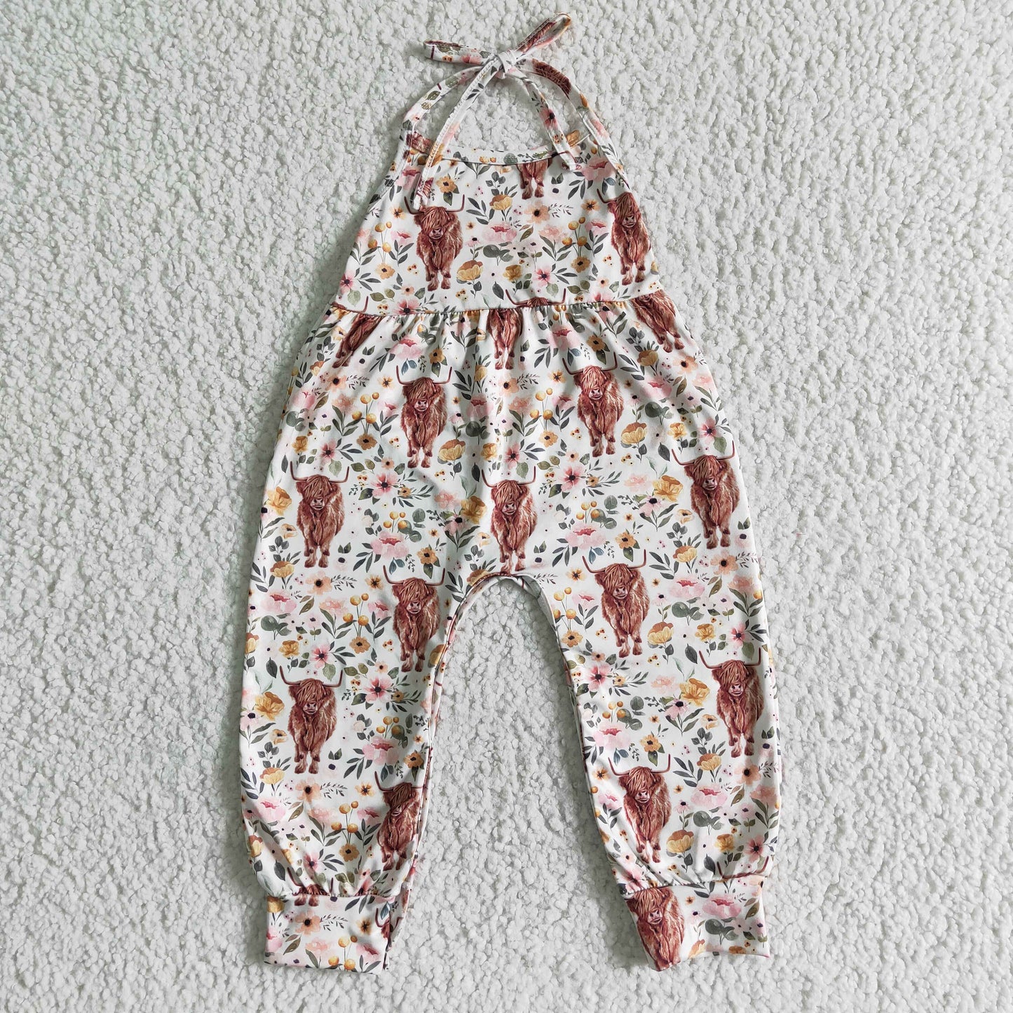 Highland cow baby girls jumpsuit