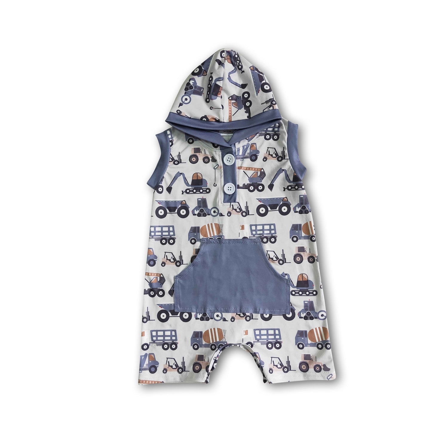 Digging excavator sleeveless baby boy hoodie romper