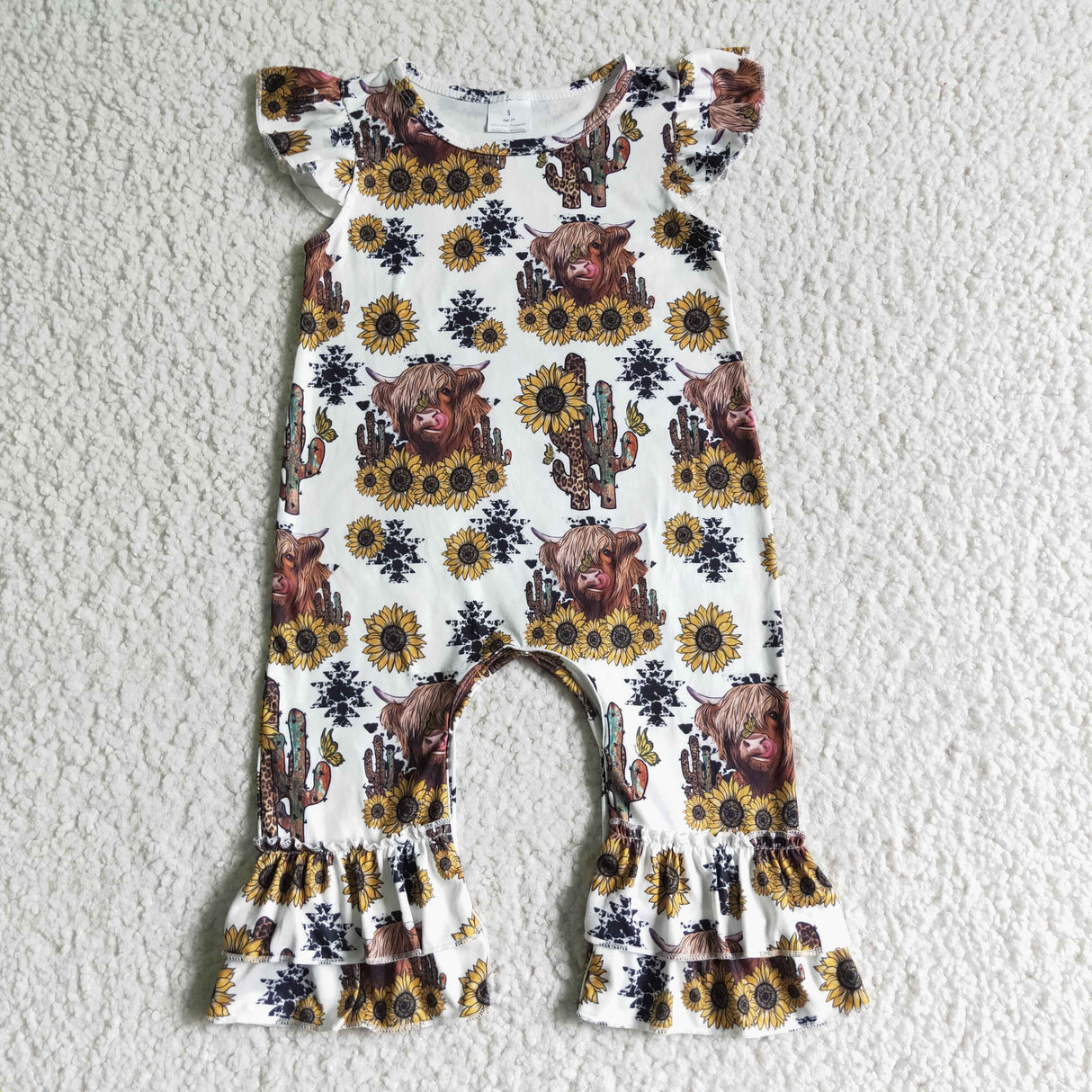 Highland cow sunflower baby kids romper