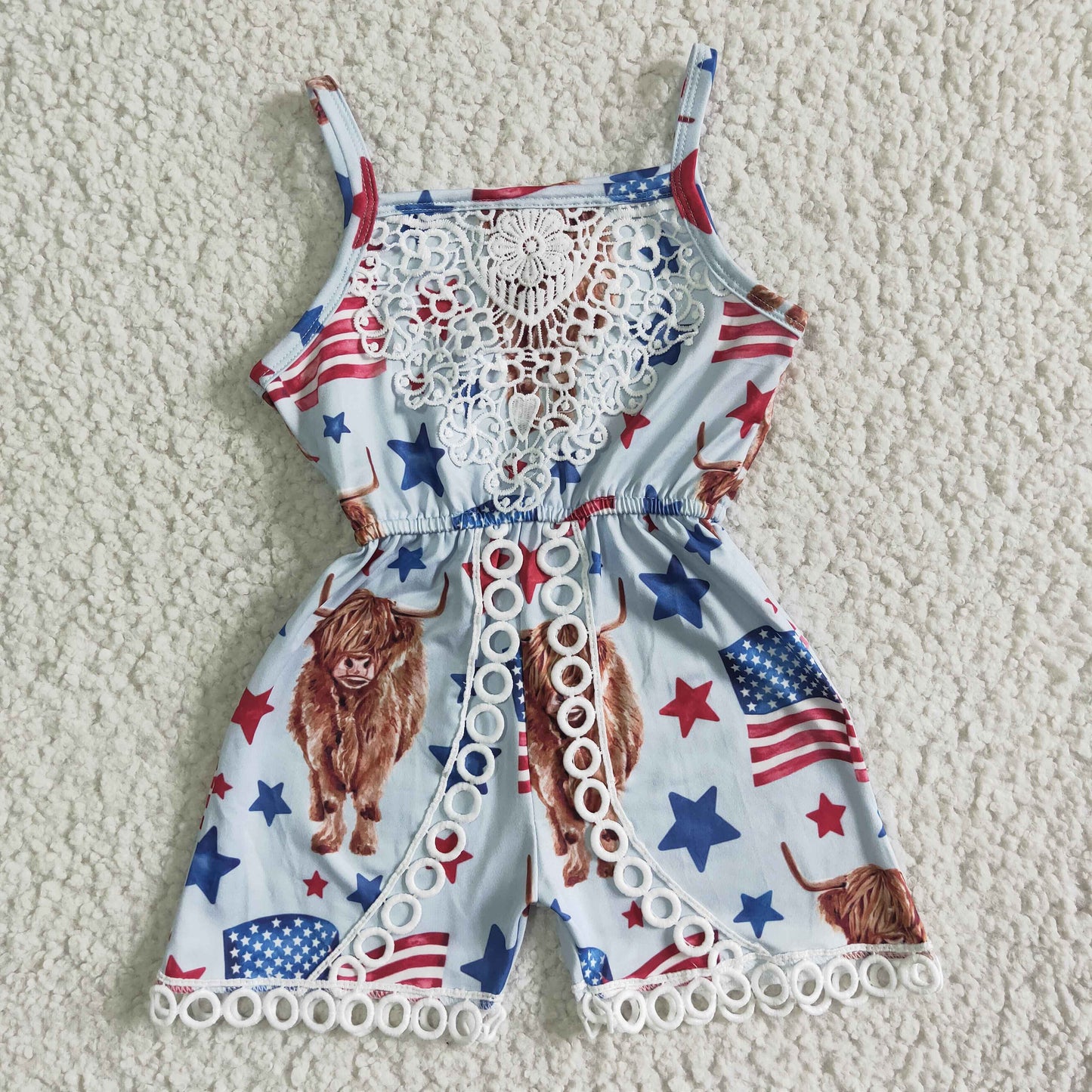 Highland cow jumper baby girls 4th of july jumpsuit
