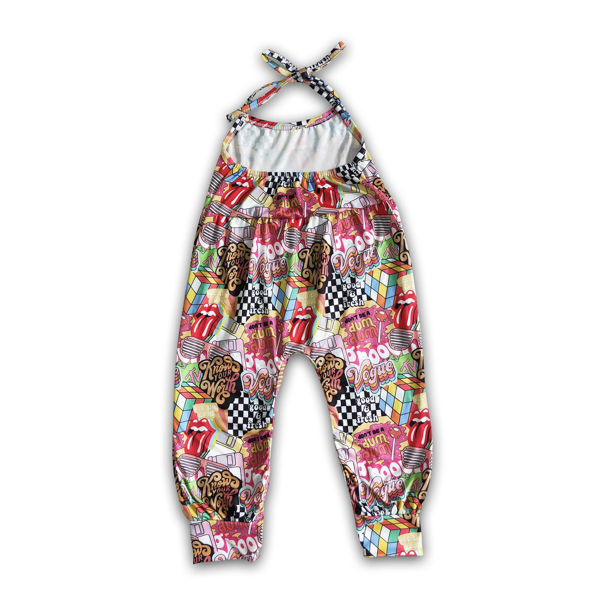 Retro tongue sleeveless jumper kids girls jumpsuit