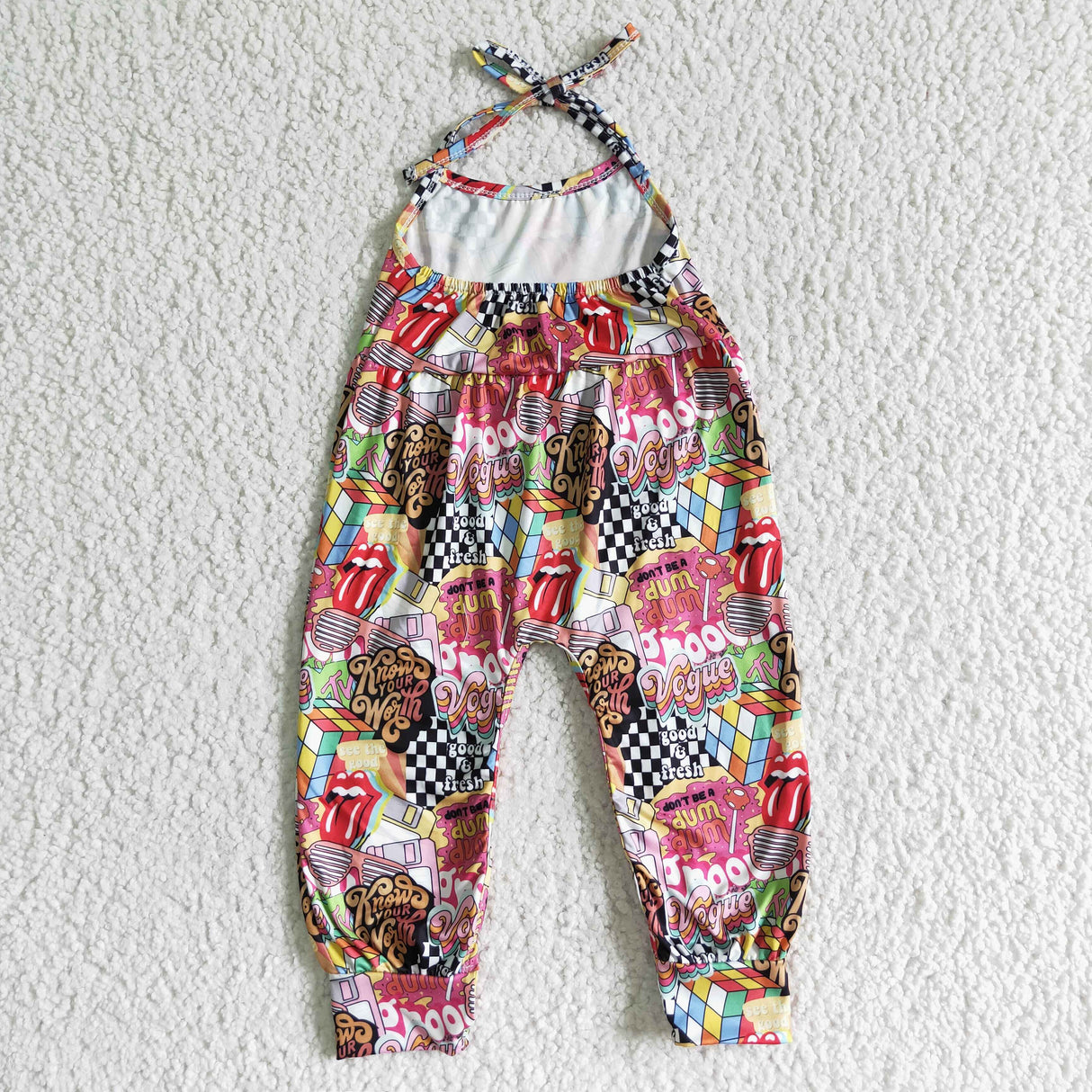 Retro tongue sleeveless jumper kids girls jumpsuit