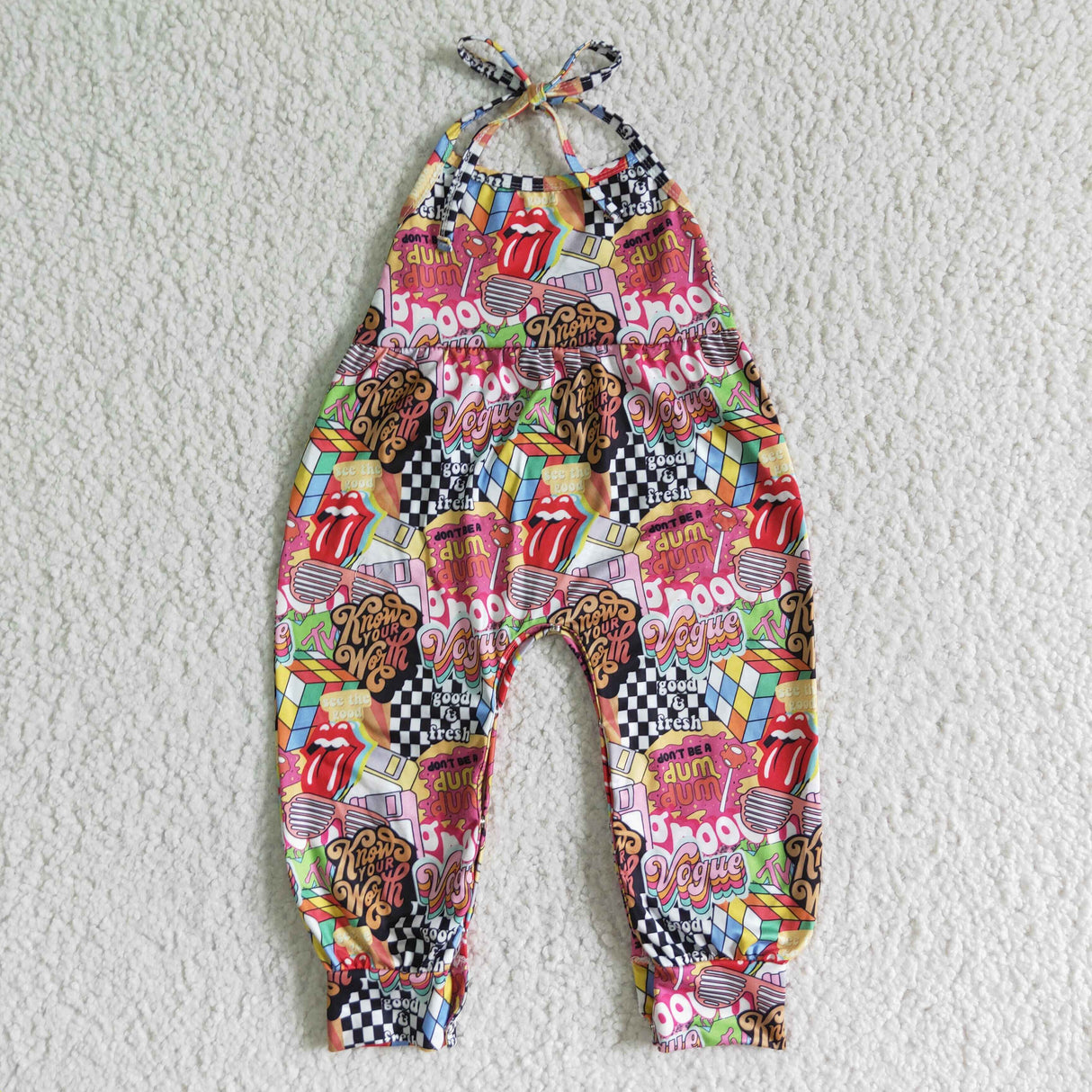 Retro tongue sleeveless jumper kids girls jumpsuit
