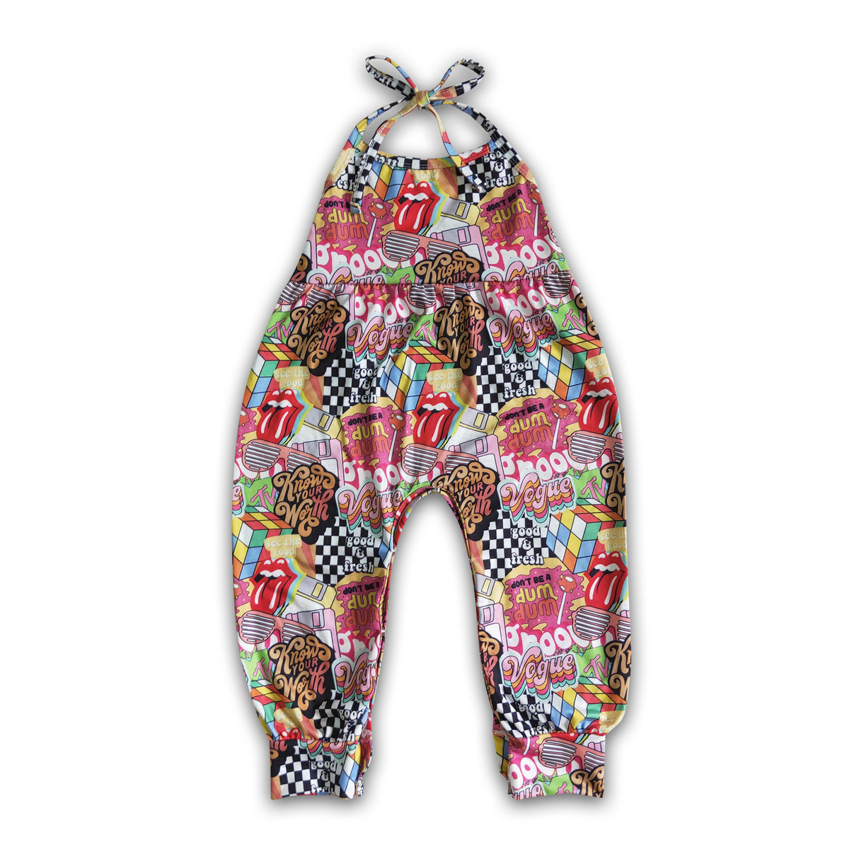 Retro tongue sleeveless jumper kids girls jumpsuit