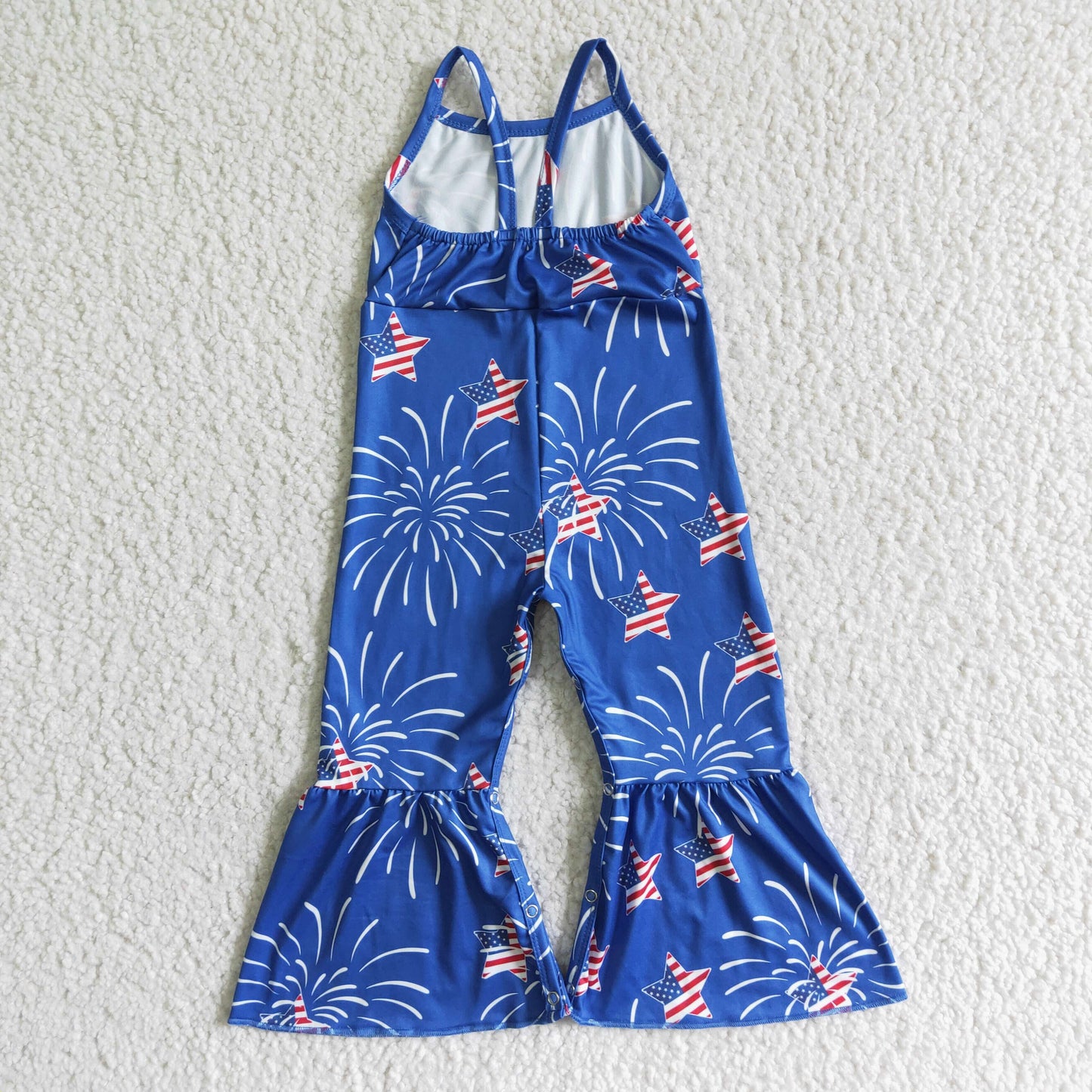 Firework blue kids girls 4th of july jumpsuit