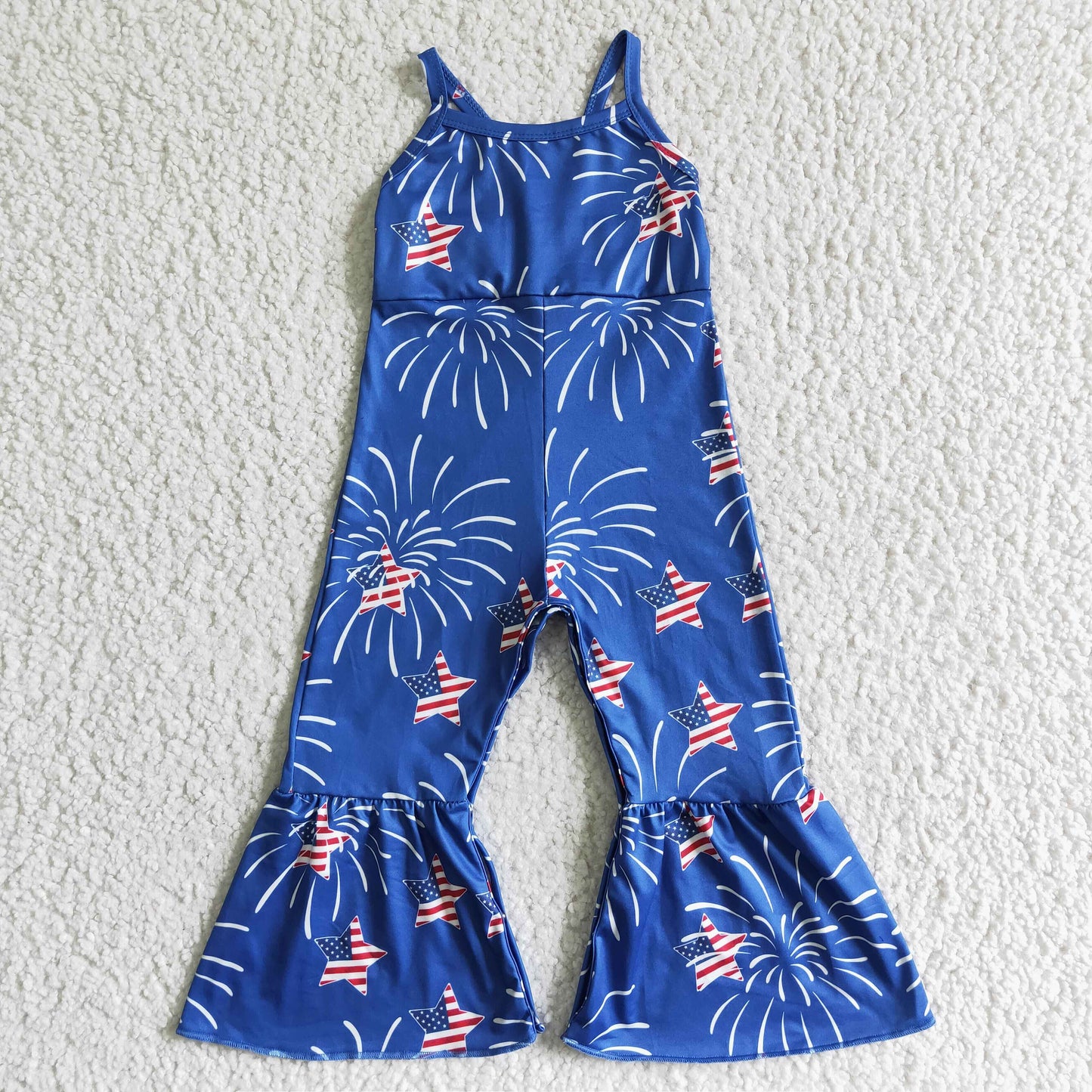 Firework blue kids girls 4th of july jumpsuit