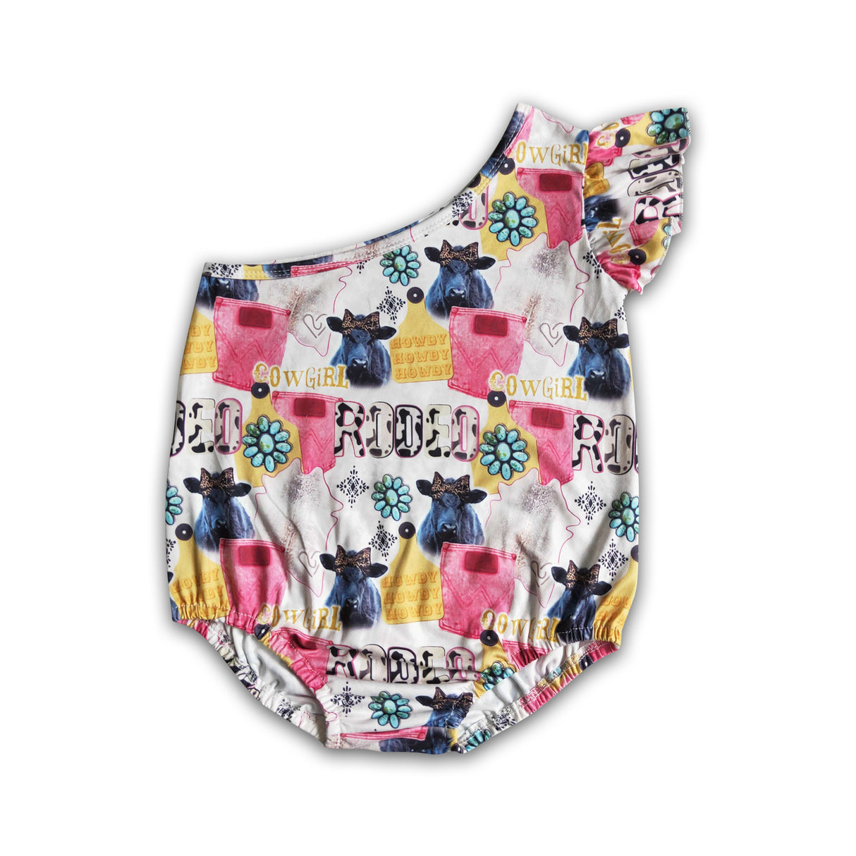 Rodeo one shoulder baby girls romper