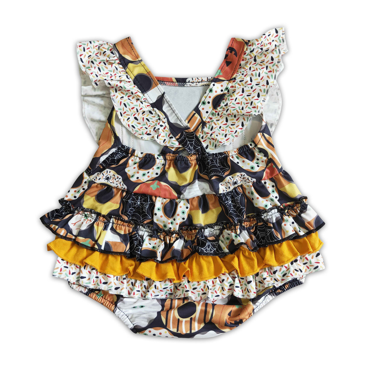 Donut pumpkin print baby girls Halloween romper