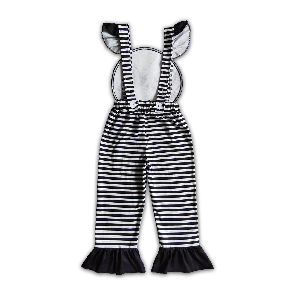 Skull embroidery black white stripe kids girls Halloween overalls