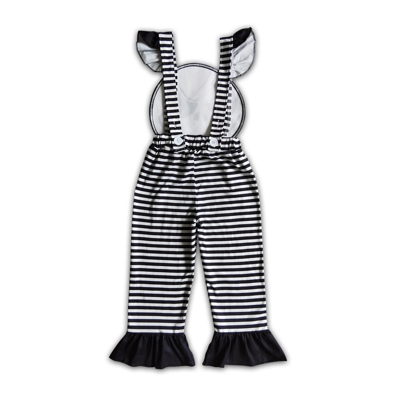 Skull embroidery black white stripe kids girls Halloween overalls