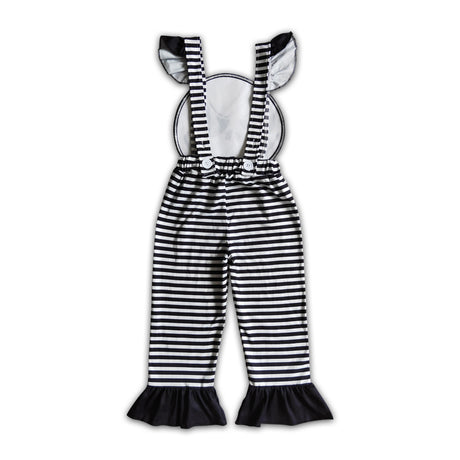 Skull embroidery black white stripe kids girls Halloween overalls