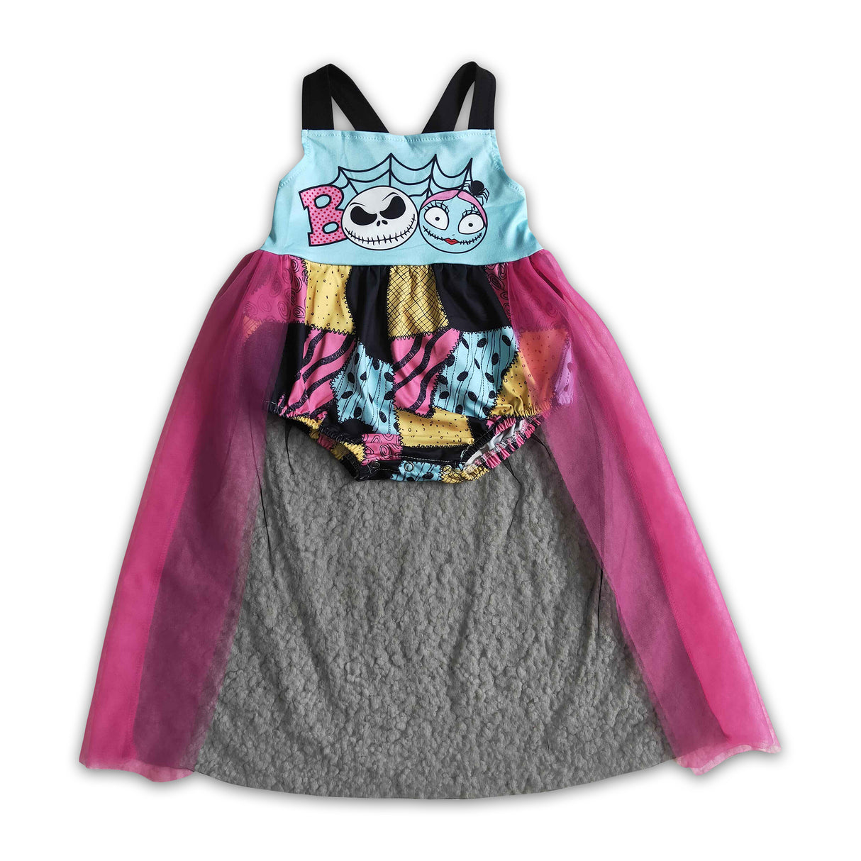 Skull patchwork tulle bubbles baby girls Halloween romper