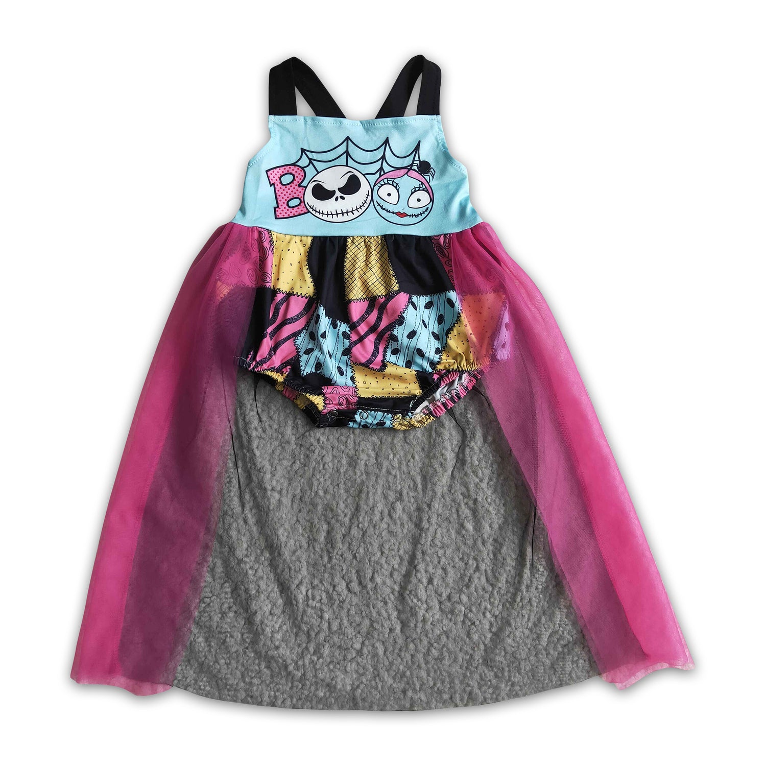 Skull patchwork tulle bubbles baby girls Halloween romper