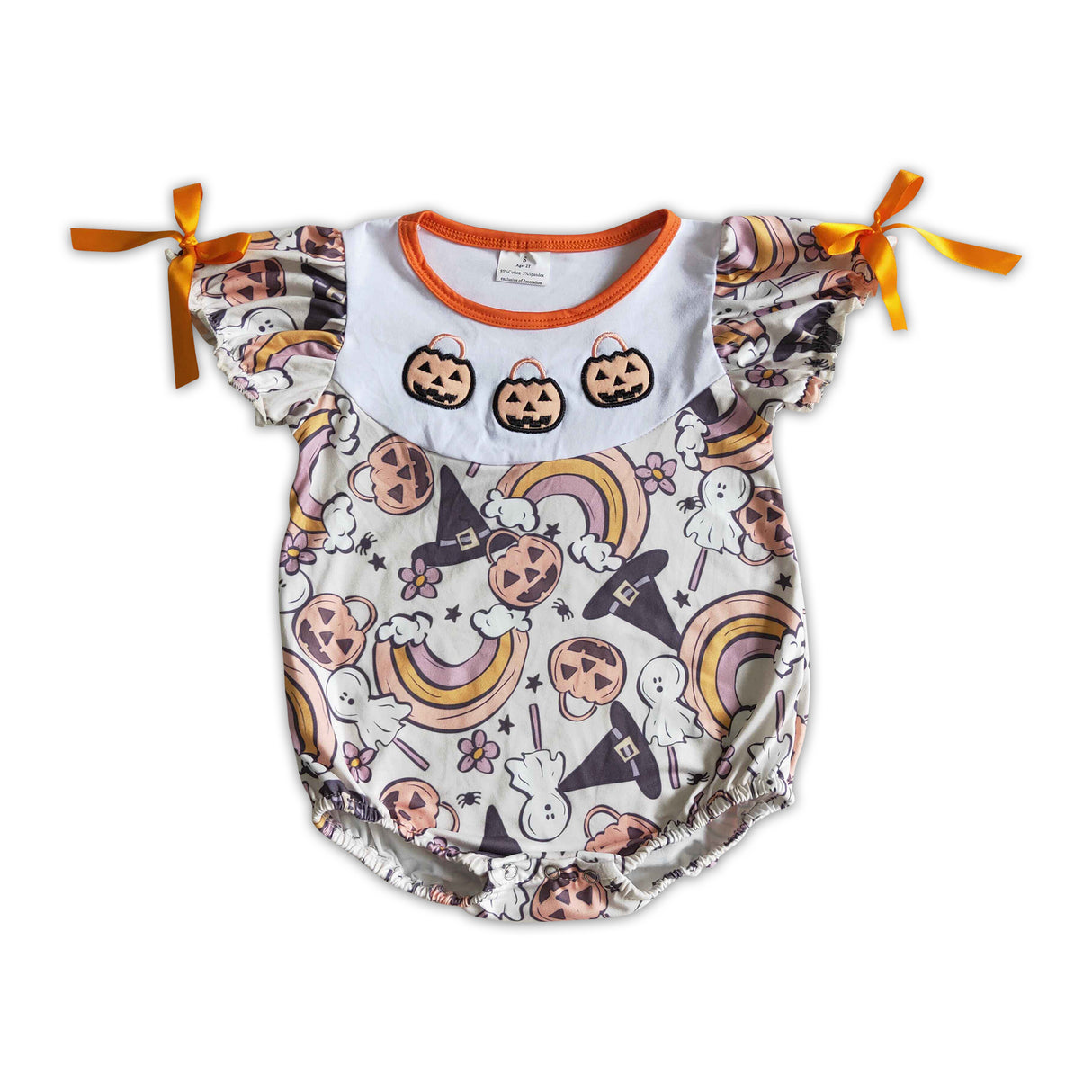 Pumpkin basket embrodiery rainbow ghost baby Halloween romper