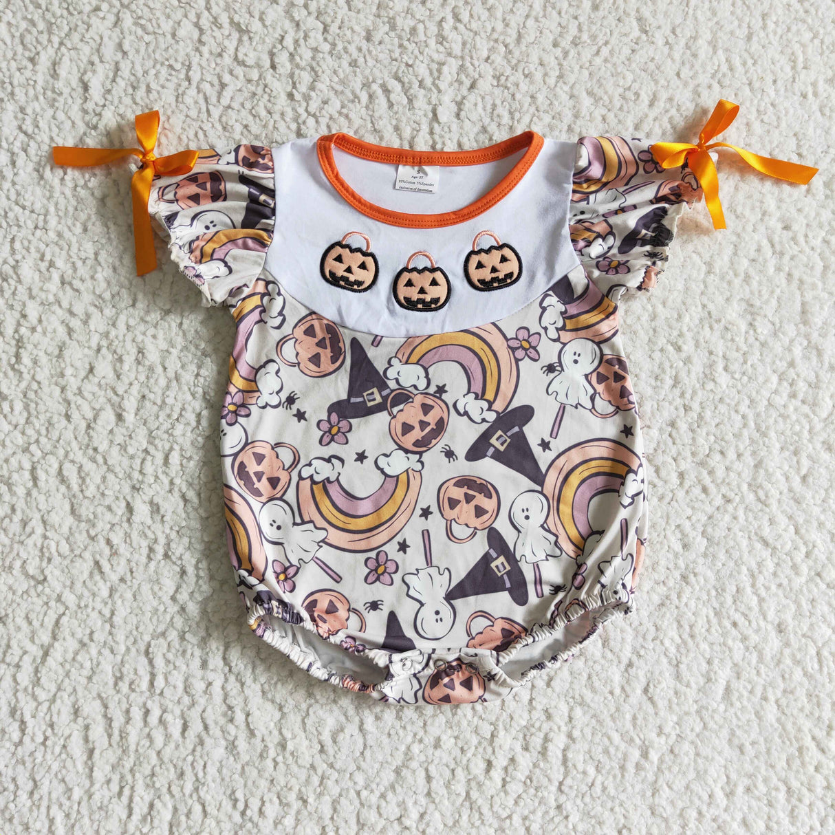 Pumpkin basket embrodiery rainbow ghost baby Halloween romper