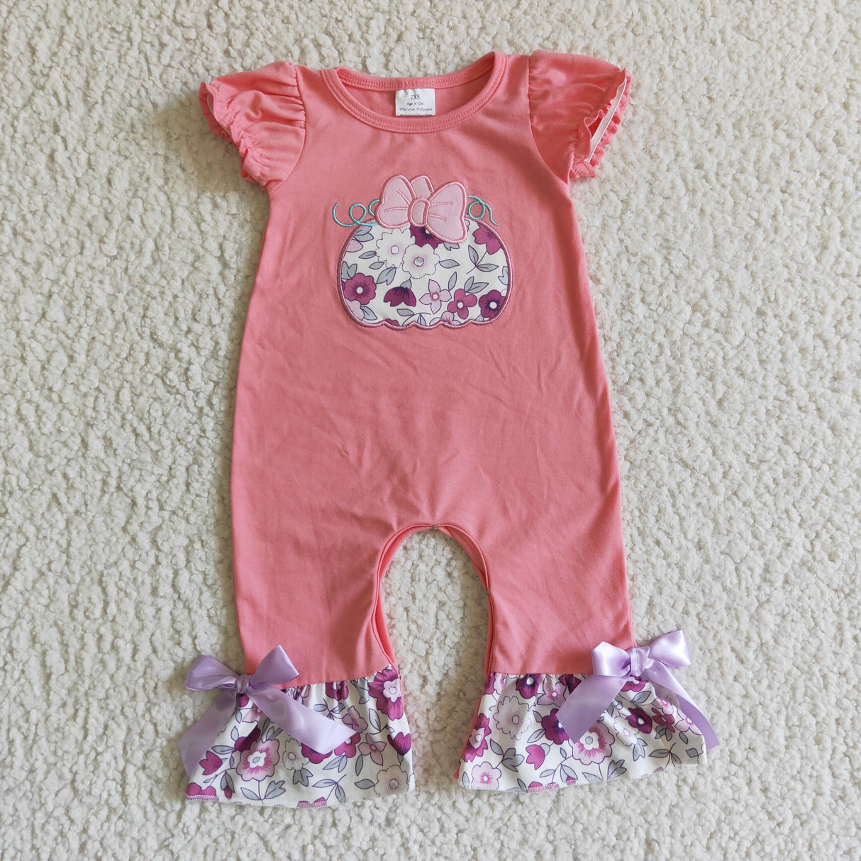 Floral pumpkin embroidery baby girls romper