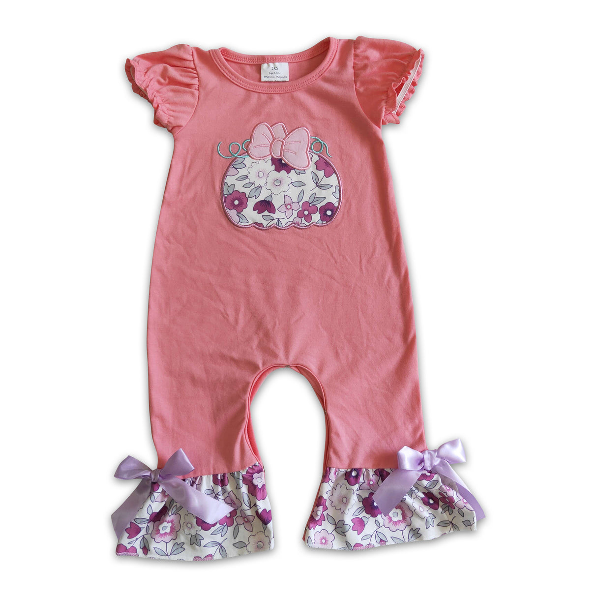 Floral pumpkin embroidery baby girls romper