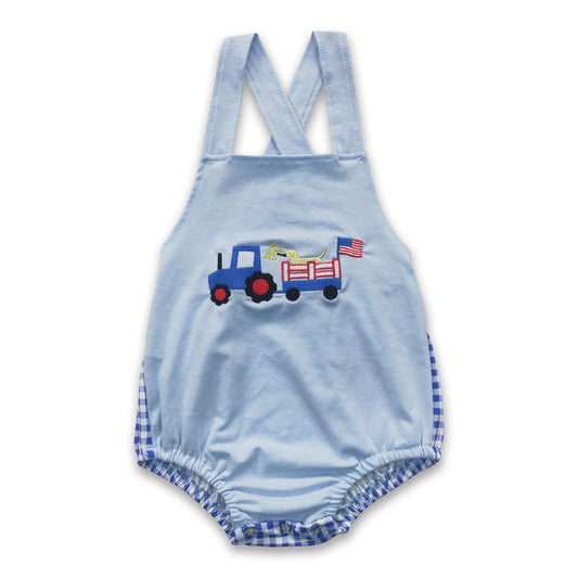 Dog truck flag embroidery baby boy 4th of july romper