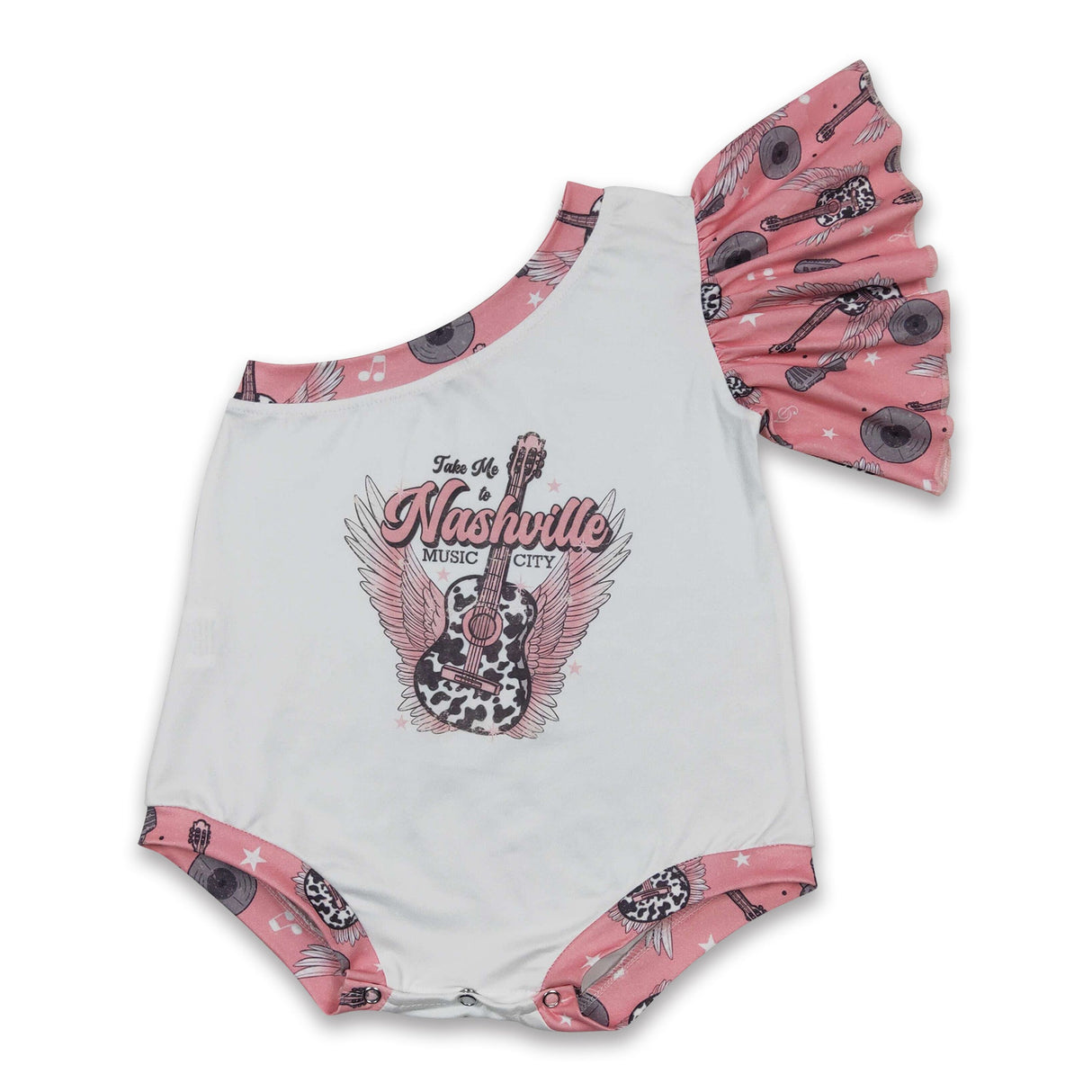 Guitar music city one shoulder baby girls romper