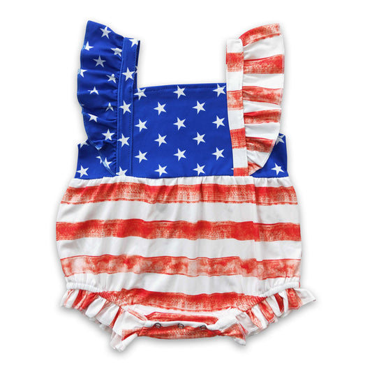 Stars and stripe flutter sleeves baby girls 4th of july romper