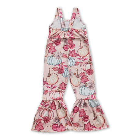 Sleeveless floral leaves pumpkin girls fall jumpsuit