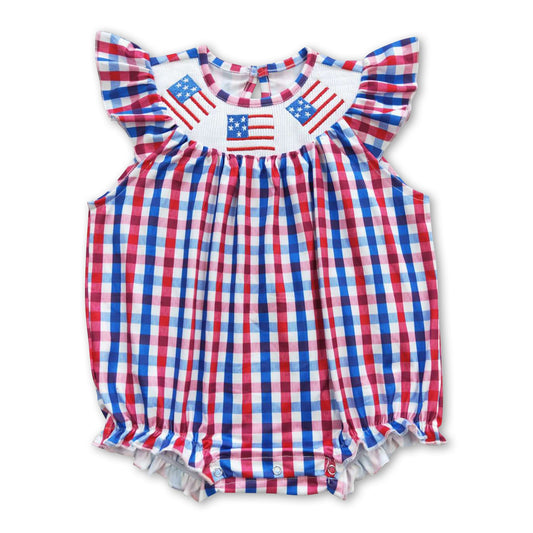 Flag embroidery smock baby girls 4th of july romper