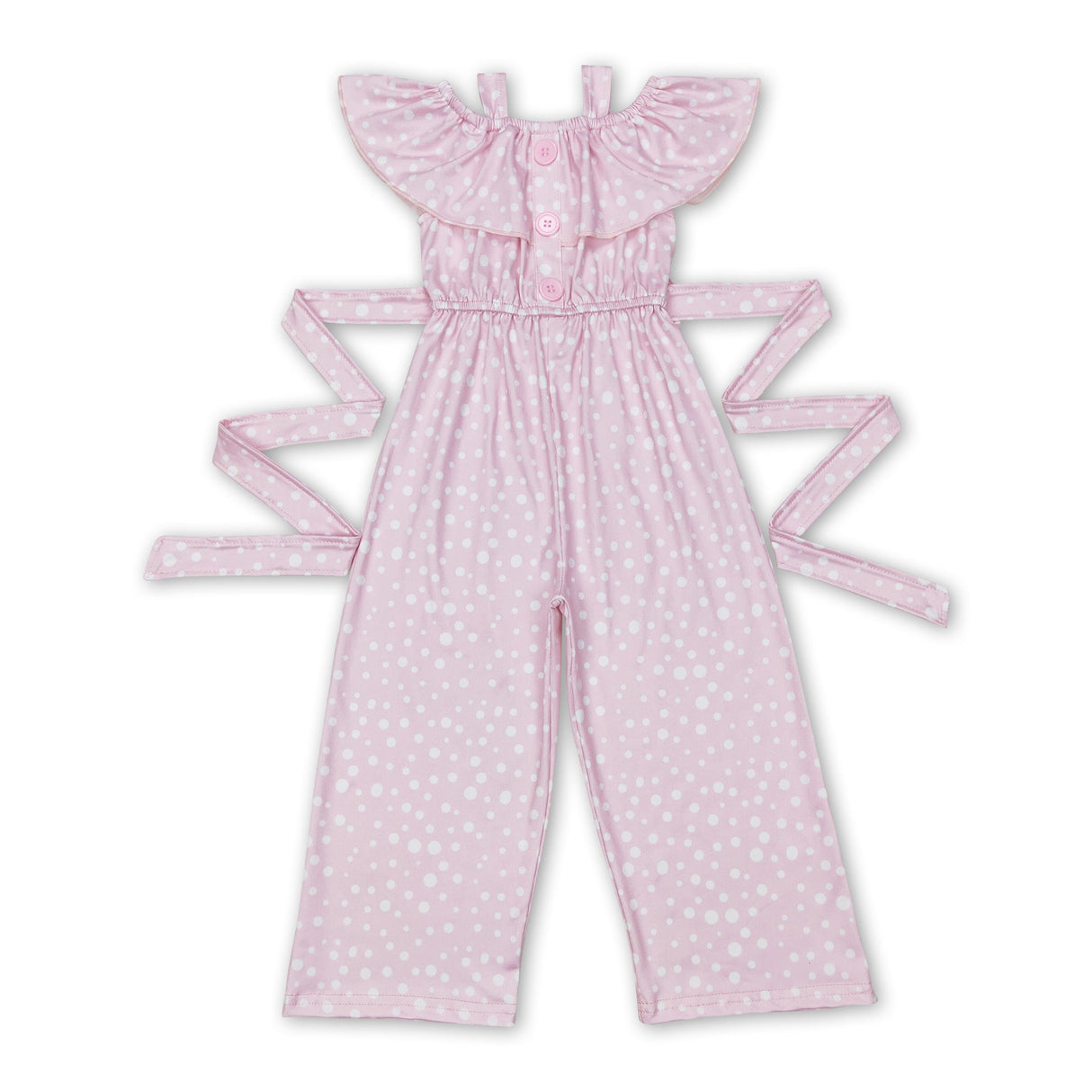 Sleeveless pink polka dots baby girls overalls