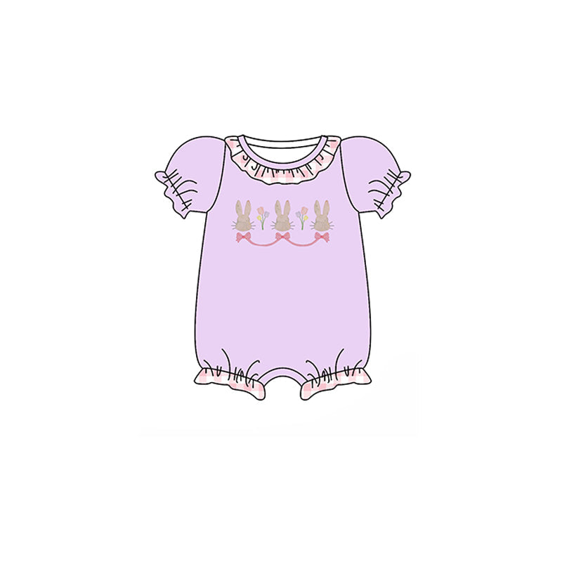 Lavender bunny short sleeves baby girls easter romper